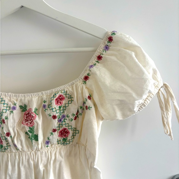 Urban Outfitters Kimchi Blue Marcella Embroidered Tie-Back Babydoll Mini Dress - Picture 6 of 8